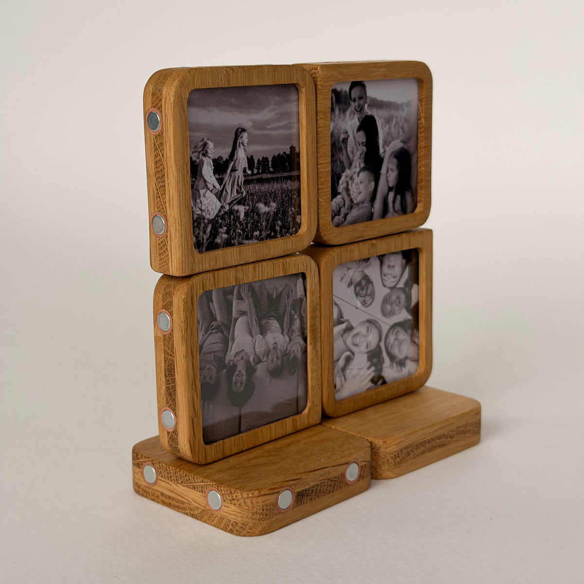 Story 4 Memories Solid Oak Magnetic Photo Frame Set, Expandable Memory Board, Modular Gallery Wall, Family Photo Gift, Wall Decor
