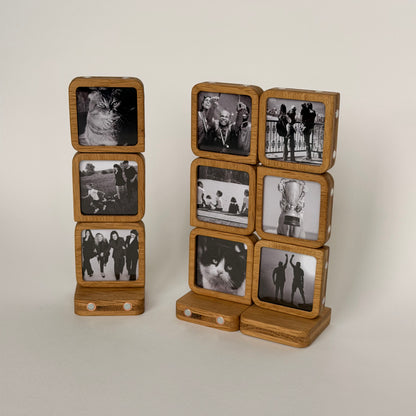 Story 9 Memories Solid Oak Magnetic Photo Frame Set, Expandable Memory Board, 9 Photo Grid, Anniversary Gift, Gallery Wall