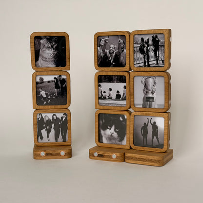 Story 9 Memories Solid Oak Magnetic Photo Frame Set, Expandable Memory Board, 9 Photo Grid, Anniversary Gift, Gallery Wall
