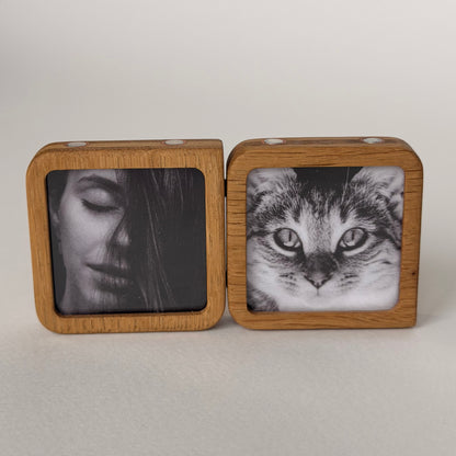 Story 2 Memories Solid Oak Magnetic Photo Frame Set, Expandable Memory Board, 2 Photo Frame, Gift for Couple, Wall Gallery