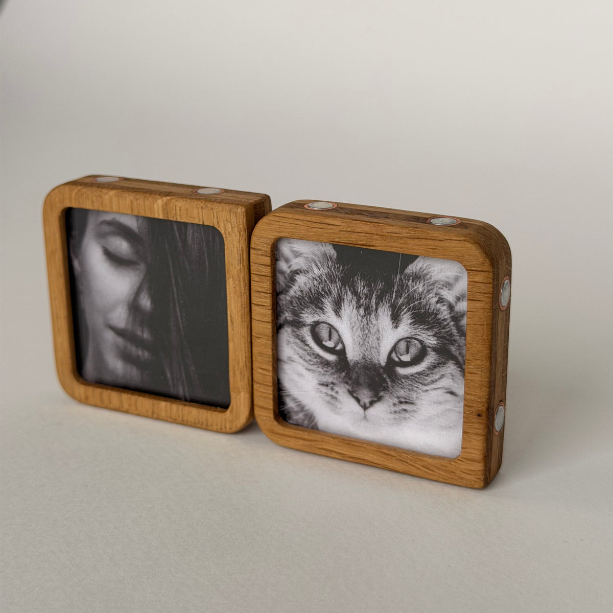 Story 2 Memories Solid Oak Magnetic Photo Frame Set, Expandable Memory Board, 2 Photo Frame, Gift for Couple, Wall Gallery