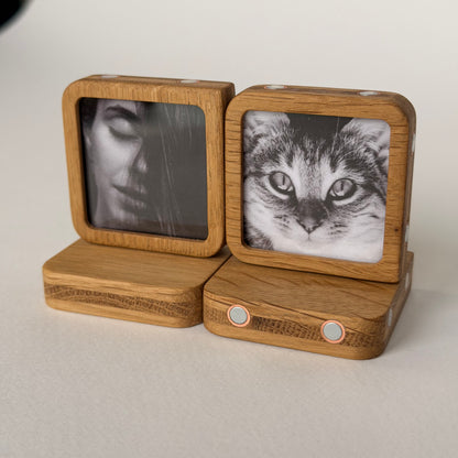 Story 2 Memories Solid Oak Magnetic Photo Frame Set, Expandable Memory Board, 2 Photo Frame, Gift for Couple, Wall Gallery