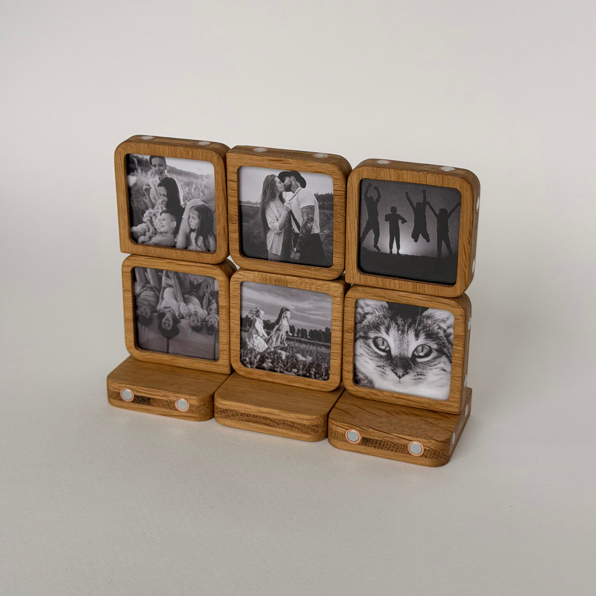 Story 6 Memories Solid Oak Magnetic Photo Frame Set, Expandable Memory Board, 6 Photo Grid, Family Gift, Wall Gallery
