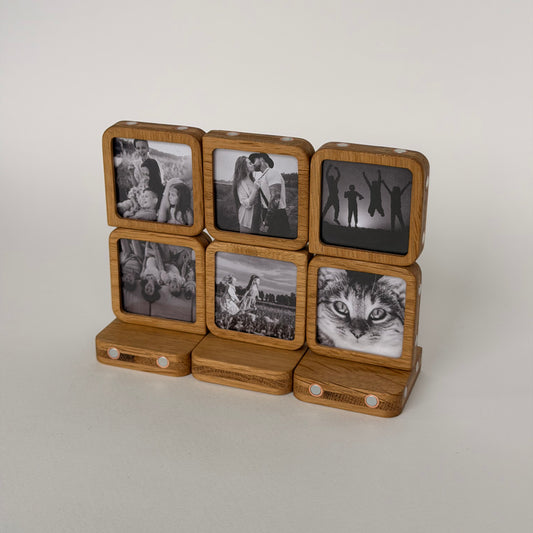Story 6 Memories Solid Oak Magnetic Photo Frame Set, Expandable Memory Board, 6 Photo Grid, Family Gift, Wall Gallery