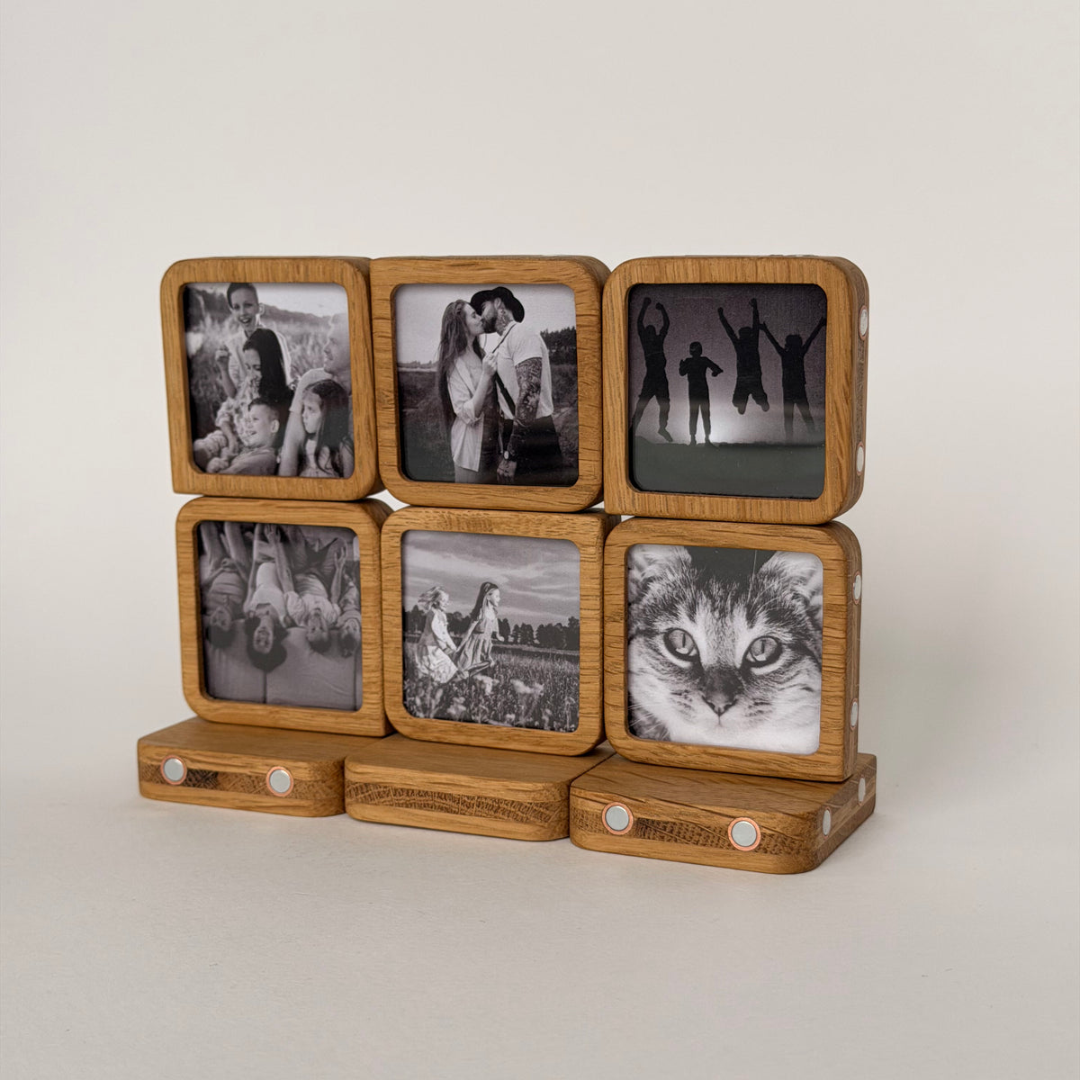 Story 6 Memories Solid Oak Magnetic Photo Frame Set, Expandable Memory Board, 6 Photo Grid, Family Gift, Wall Gallery