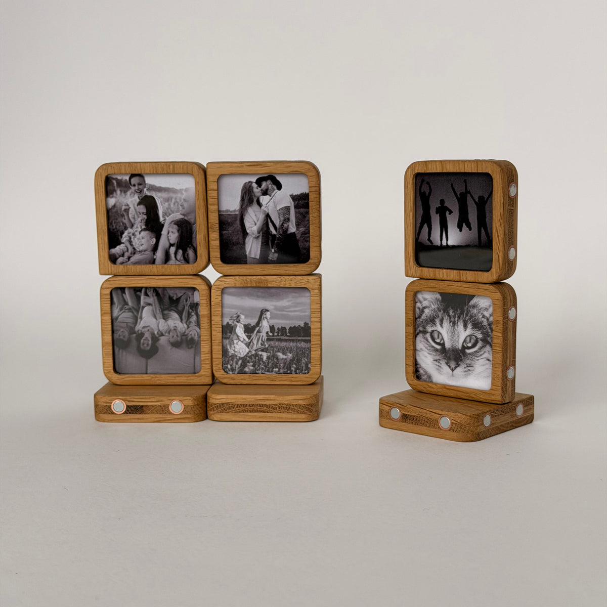 Story 6 Memories Solid Oak Magnetic Photo Frame Set, Expandable Memory Board, 6 Photo Grid, Family Gift, Wall Gallery