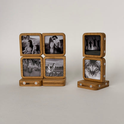 Story 6 Memories Solid Oak Magnetic Photo Frame Set, Expandable Memory Board, 6 Photo Grid, Family Gift, Wall Gallery