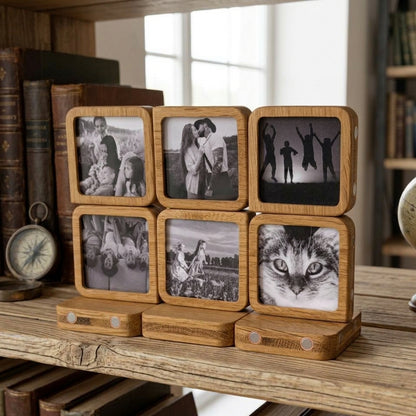 Story 6 Memories Solid Oak Magnetic Photo Frame Set, Expandable Memory Board, 6 Photo Grid, Family Gift, Wall Gallery