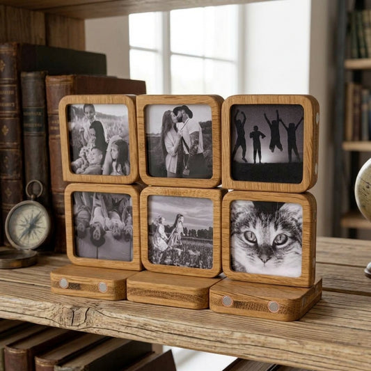 Story 6 Memories Solid Oak Magnetic Photo Frame Set, Expandable Memory Board, 6 Photo Grid, Family Gift, Wall Gallery