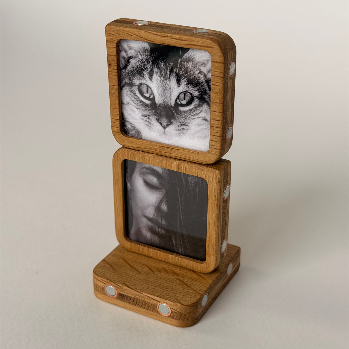 Story 2 Memories Solid Oak Magnetic Photo Frame Set, Expandable Memory Board, 2 Photo Frame, Gift for Couple, Wall Gallery
