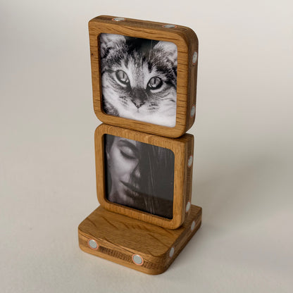Story 2 Memories Solid Oak Magnetic Photo Frame Set, Expandable Memory Board, 2 Photo Frame, Gift for Couple, Wall Gallery