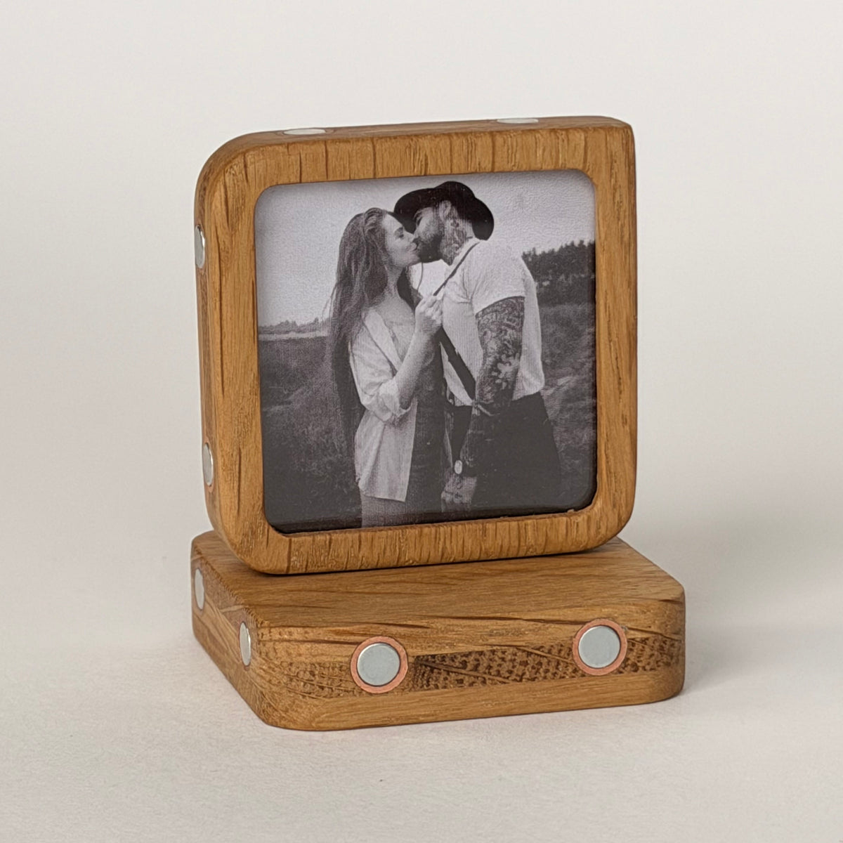 Story Starter Solid Oak Magnetic Frame with Tabletop Stand, Single Memory Module, Desk Display, Gift for Home