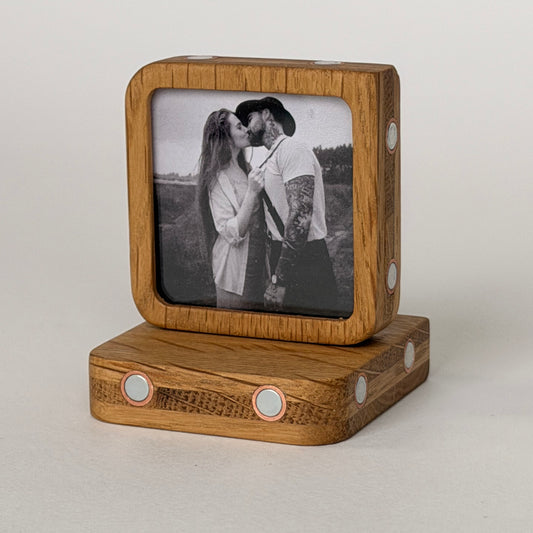 Story Starter Solid Oak Magnetic Frame with Tabletop Stand, Single Memory Module, Desk Display, Gift for Home