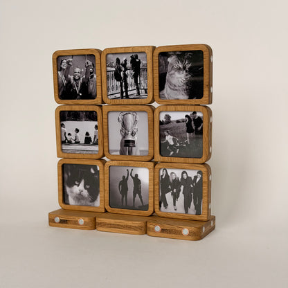 Story 9 Memories Solid Oak Magnetic Photo Frame Set, Expandable Memory Board, 9 Photo Grid, Anniversary Gift, Gallery Wall