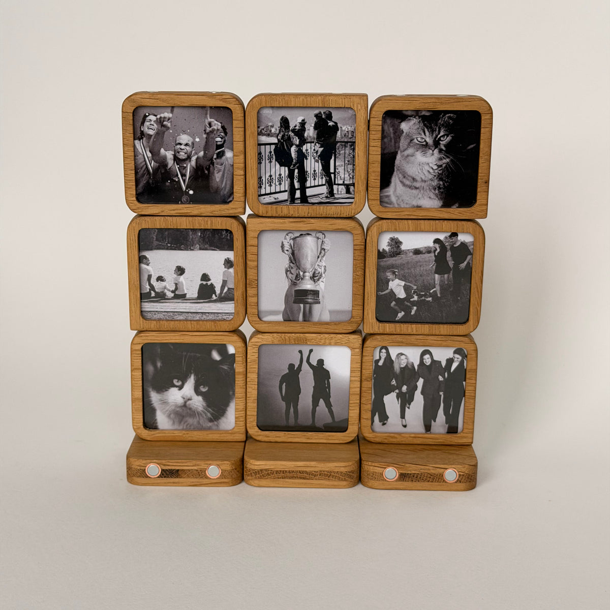 Story 9 Memories Solid Oak Magnetic Photo Frame Set, Expandable Memory Board, 9 Photo Grid, Anniversary Gift, Gallery Wall