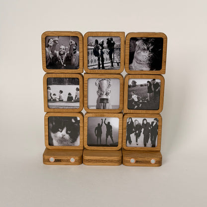Story 9 Memories Solid Oak Magnetic Photo Frame Set, Expandable Memory Board, 9 Photo Grid, Anniversary Gift, Gallery Wall